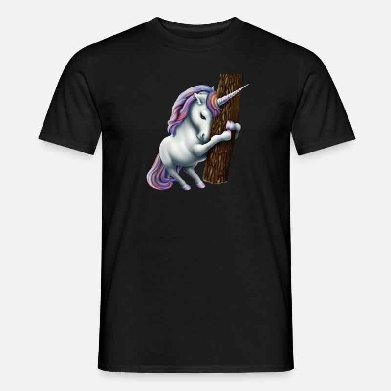 Einhorn umarmt Baum - Männer T-Shirt - Schwarz