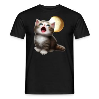 Chat miaulant vers la lune - T-shirt homme - noir - Devant - AI Model Male 178 light (178cm)