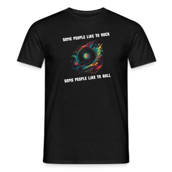 Rock'n roll vinyl record with music slogan - Men's T-Shirt - black - Front - AI Model Male 178 light (178cm)