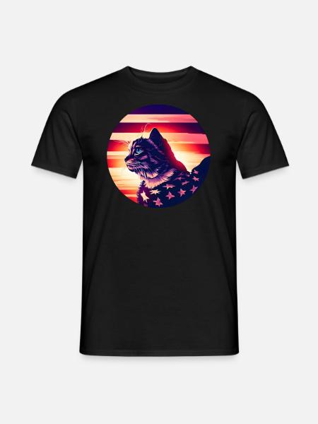 American Cat Sunset - Men's T-Shirt - black