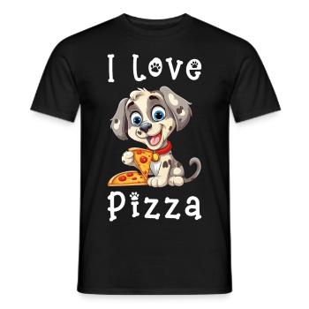 Chien J’aime la pizza Dire Humour drôle Dessin animé - T-shirt homme - noir - Devant - AI Model Male 178 light (178cm)