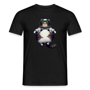 Fette Astronaut Katze - Männer T-Shirt - Schwarz - Vorne - AI Model Male 178 light (178cm)