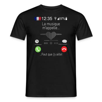 La musique M appelle Faut que j y aille - T-shirt homme - noir - Devant - AI Model Male 178 light (178cm)