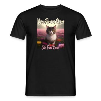 Chat dans la mer de fleurs - T-shirt homme - noir - Devant - AI Model Male 178 light (178cm)