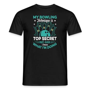 Bowler Meine Bowling-Technik ist streng geheim lustig Bo - Männer T-Shirt - Schwarz - Vorne - AI Model Male 178 light (178cm)