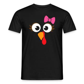 Turkey Face Girl Pink Bow | Kids Thanksgiving Gift - Men's T-Shirt - black - Front - AI Model Male 178 light (178cm)