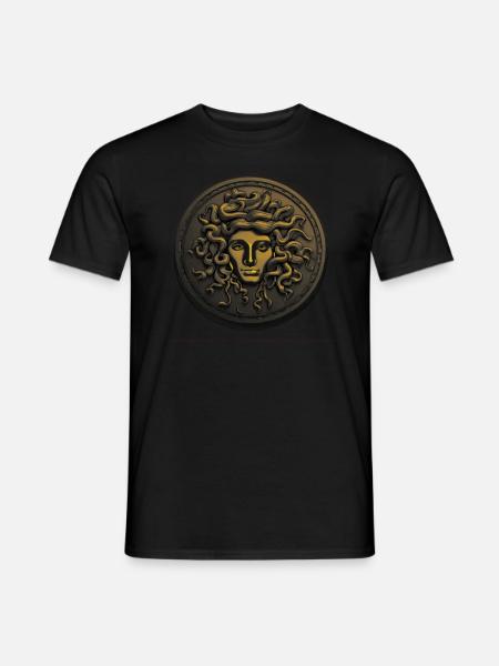 Posąg głowy Meduzy Starożytna grecka moneta Myhtologia - T-shirt męski - czarny