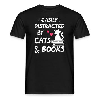 Leicht abgelenkt von Katzen und Büchern Katzen- &; Bücherliebhaber - Männer T-Shirt - Schwarz - Vorne - AI Model Male 178 light (178cm)