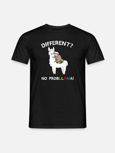 No Probllama Llama Sloth Puzzle Cool Autism Awaren - Men's T-Shirt - black