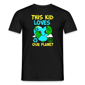This Kid Loves Our Planet Recycle Peace Earth Day - Men's T-Shirt - black - Front - AI Model Male 178 light (178cm)