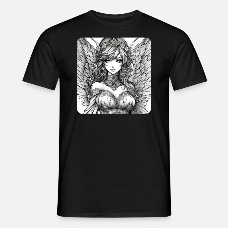 Niedlicher Engel mit Blumen - Männer T-Shirt - Schwarz