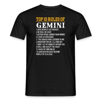 Top 10 des règles des Gémeaux 21 mai - 21 juin - T-shirt homme - noir - Devant - AI Model Male 178 light (178cm)