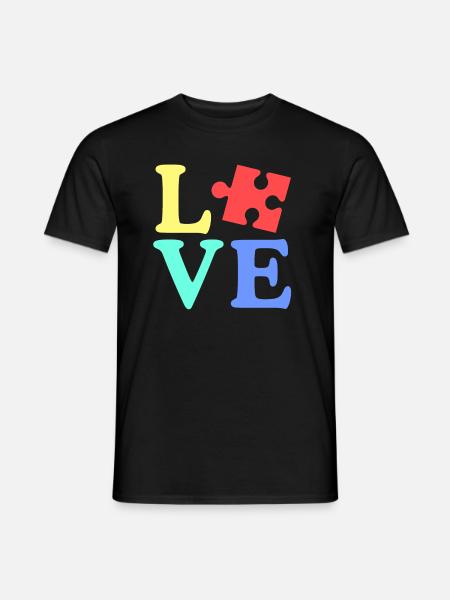 Herz-Autismus-Bewusstseins-Puzzle - Männer T-Shirt - Schwarz