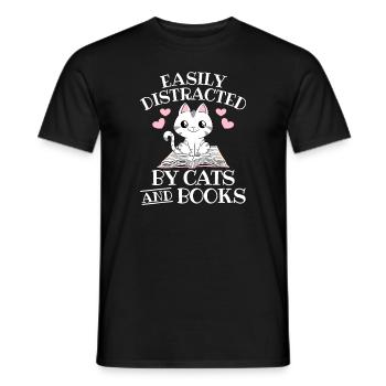 Leicht von Katzen und Büchern abgelenkt - Männer T-Shirt - Schwarz - Vorne - AI Model Male 178 light (178cm)
