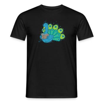 Peacock lit un livre Plumes d’oiseau - T-shirt homme - noir - Devant - AI Model Male 178 light (178cm)