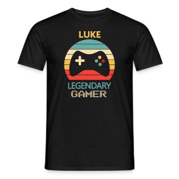 Luke Name Gift, Personalised Legendary Gamer - Men's T-Shirt - black - Front - AI Model Male 178 light (178cm)