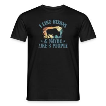 I Like Bisons and Maybe Like 3 People - Männer T-Shirt - Schwarz - Vorne - AI Model Male 178 light (178cm)