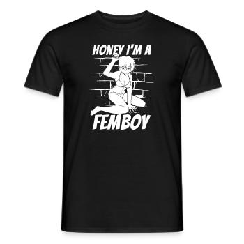 Anime Manga Femboy Anime - T-shirt homme - noir - Devant - AI Model Male 178 light (178cm)