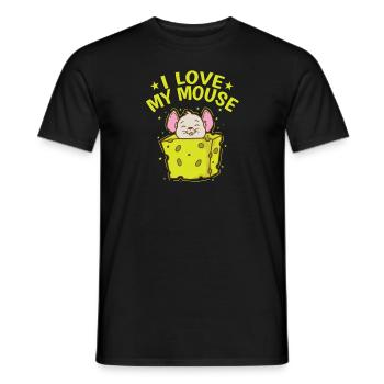 I love my Mouse Rodent Cheese Mammal - Men's T-Shirt - black - Front - AI Model Male 178 light (178cm)