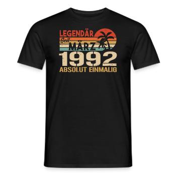 Legendary since March 1992 - absolutely unique - Men's T-Shirt - black - Front - AI Model Male 178 light (178cm)