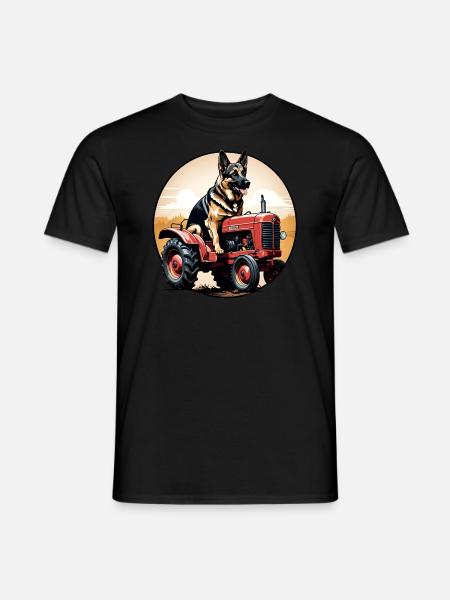 Deutscher Schäferhund fährt einen Oldtimer-Ackerschlepper - Männer T-Shirt - Schwarz