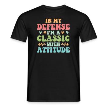 Pensioner Pension Funny Old People In My Defense - Men's T-Shirt - black - Front - AI Model Male 178 light (178cm)