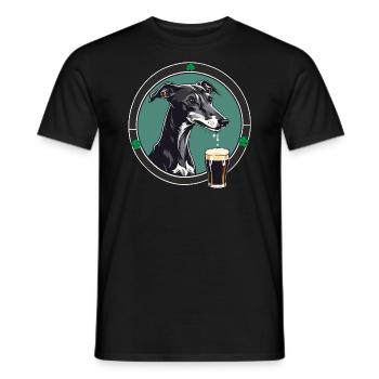 Greyhound Enjoying a Pint of Irish Stout - Men's T-Shirt - black - Front - AI Model Male 178 light (178cm)
