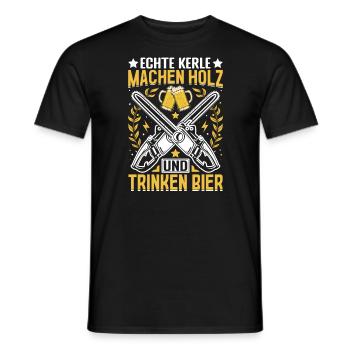 Echte Kerle machen Holz und trinken Bier Spruch - Männer T-Shirt - Schwarz - Vorne - AI Model Male 178 light (178cm)