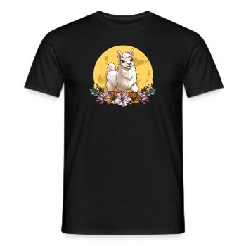 Lama Llama Wilde Blumen Floral Moon - Männer T-Shirt - Schwarz - Vorne - AI Model Male 178 light (178cm)
