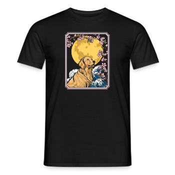 Golden Retriever Japan Cherry Blossom Moon - Men's T-Shirt - black - Front - AI Model Male 178 light (178cm)