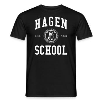 École Hagen, Université Universität Hochschule, Uni - T-shirt homme - noir - Devant - AI Model Male 178 light (178cm)