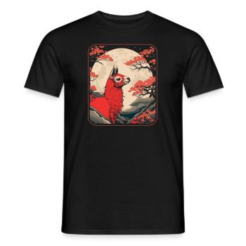 Lama Llama Japan Cherry Blossom Moon - Männer T-Shirt - Schwarz - Vorne - AI Model Male 178 light (178cm)