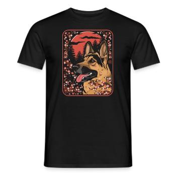 Schäferhund Japan Cherry Blossom Moon - Männer T-Shirt - Schwarz - Vorne - AI Model Male 178 light (178cm)