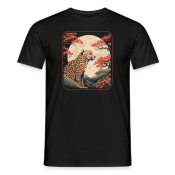 Gepard Japan Cherry Blossom Moon - Männer T-Shirt - Schwarz - Vorne - AI Model Male 178 light (178cm)