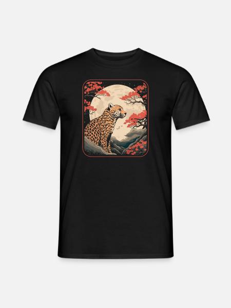 Gepard Japan Cherry Blossom Moon - Männer T-Shirt - Schwarz