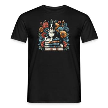 Border Collie Flower Book Reader Floral Cottagecore - Men's T-Shirt - black - Front - AI Model Male 178 light (178cm)