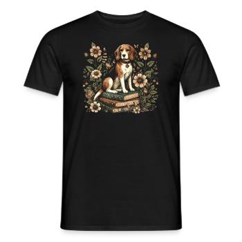 Beagle Flower Book Reader Floral Cottagecore - Men's T-Shirt - black - Front - AI Model Male 178 light (178cm)