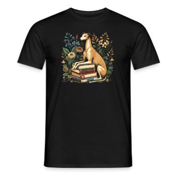 Greyhound Greyhound Flower Book Reader - Men's T-Shirt - black - Front - AI Model Male 178 light (178cm)