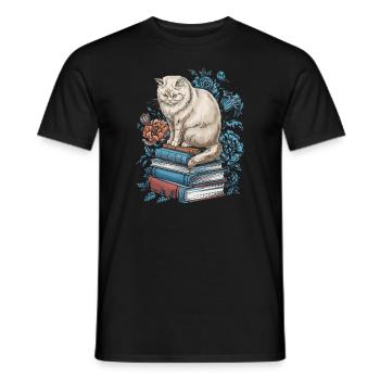 Cat Flower Book Reader Floralcottagecore - Men's T-Shirt - black - Front - AI Model Male 178 light (178cm)