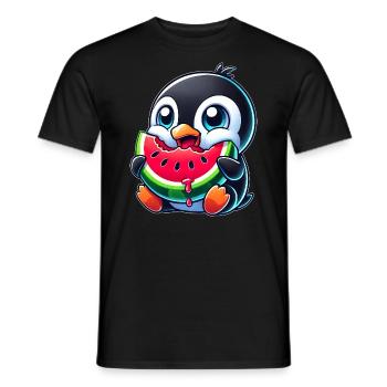 Cute Penguin Cartoon Watermelon Summer - Men's T-Shirt - black - Front - AI Model Male 178 light (178cm)