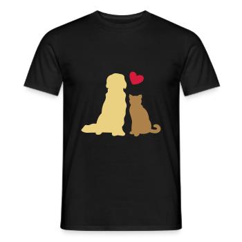 Friends forever - dog and cat - heart gift - Men's T-Shirt - black - Front - AI Model Male 178 light (178cm)