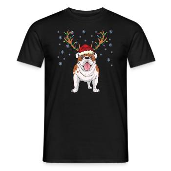 English bulldog with santa hat and antlers - Men's T-Shirt - black - Front - AI Model Male 178 light (178cm)