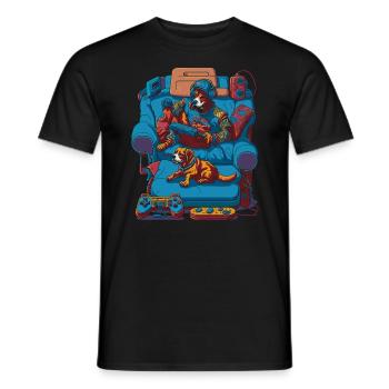 Gamer dog with gamepad illustration - Men's T-Shirt - black - Front - AI Model Male 178 light (178cm)