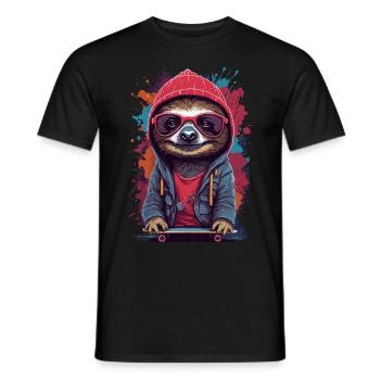 Sloth cool confident skater skateboard - Men's T-Shirt - black - Front - AI Model Male 178 light (178cm)