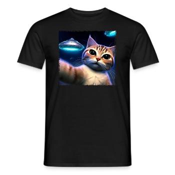 Cat selfie with UFO - Men's T-Shirt - black - Front - AI Model Male 178 light (178cm)