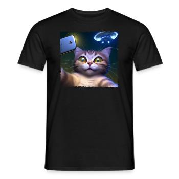 Cat selfie with UFO - Men's T-Shirt - black - Front - AI Model Male 178 light (178cm)