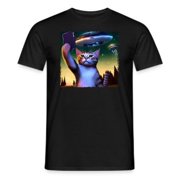 Cat selfie with UFO - Men's T-Shirt - black - Front - AI Model Male 178 light (178cm)