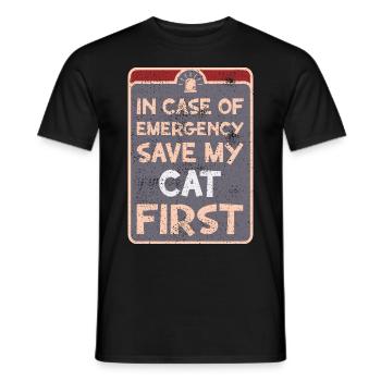In case of emergency save my cat first. - Men's T-Shirt - black - Front - AI Model Male 178 light (178cm)