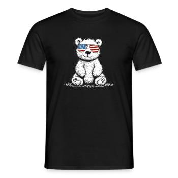 Funny teddy bear with US sunglasses - Men's T-Shirt - black - Front - AI Model Male 178 light (178cm)