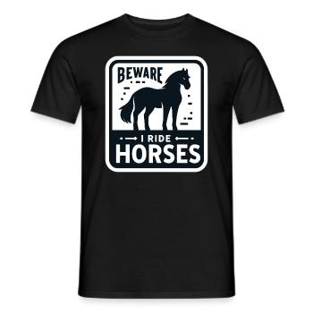 Vorsicht, ich reite Pferde - Männer T-Shirt - Schwarz - Vorne - AI Model Male 178 light (178cm)